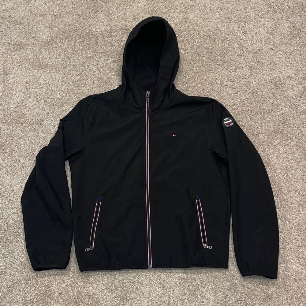 Men's Black Hooded Soft Shell Jacket - image 1